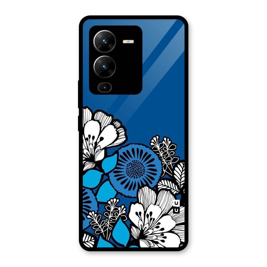 Blue White Flowers Glass Back Case for Vivo V25 Pro