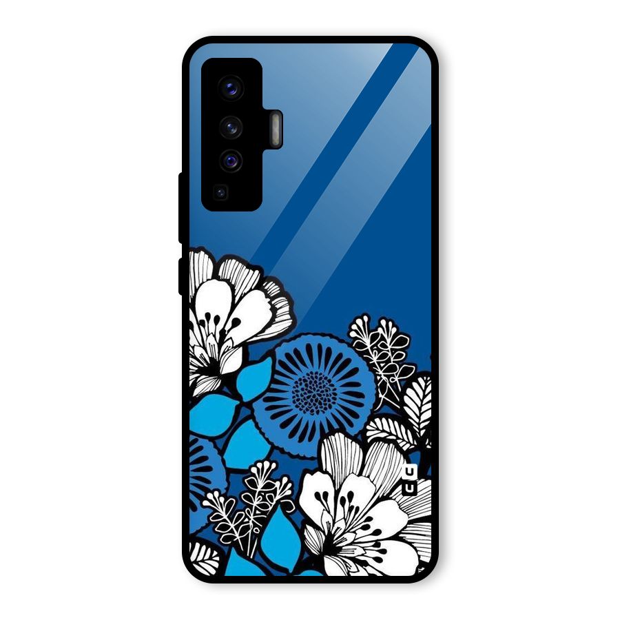 Blue White Flowers Glass Back Case for Vivo X50