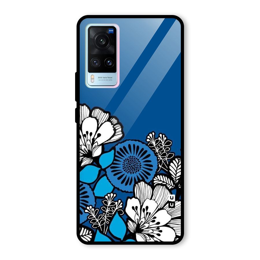 Blue White Flowers Glass Back Case for Vivo X60