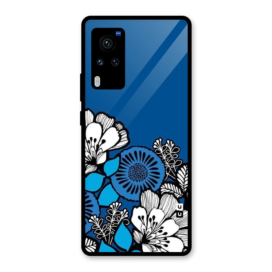 Blue White Flowers Glass Back Case for Vivo X60 Pro