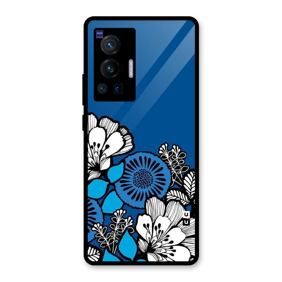 Blue White Flowers Glass Back Case for Vivo X70 Pro