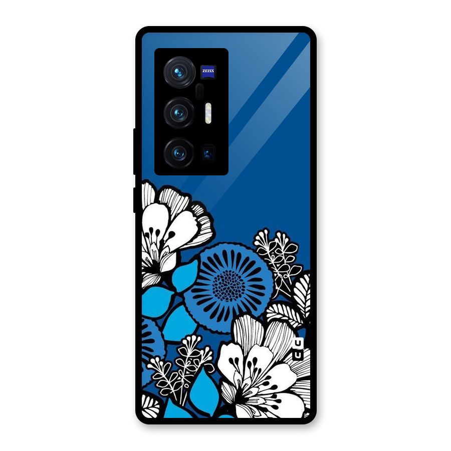 Blue White Flowers Glass Back Case for Vivo X70 Pro Plus
