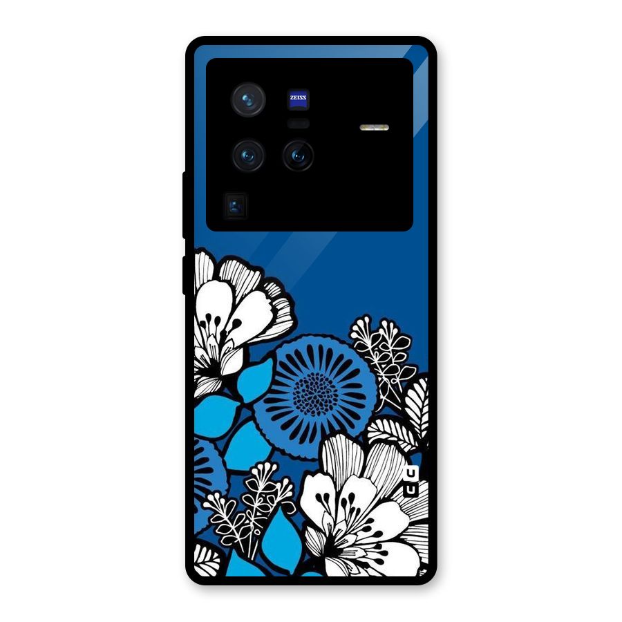 Blue White Flowers Glass Back Case for Vivo X80 Pro