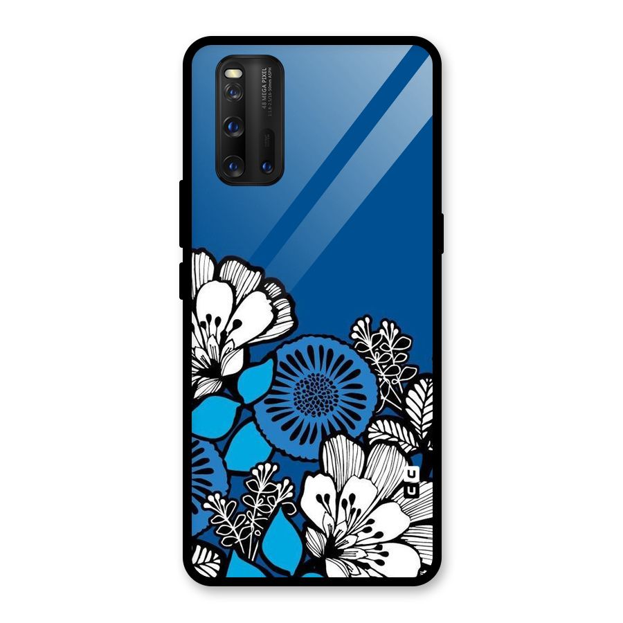 Blue White Flowers Glass Back Case for Vivo iQOO 3