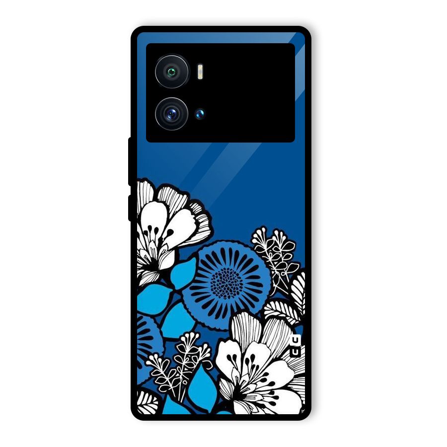 Blue White Flowers Glass Back Case for Vivo iQOO 9 Pro