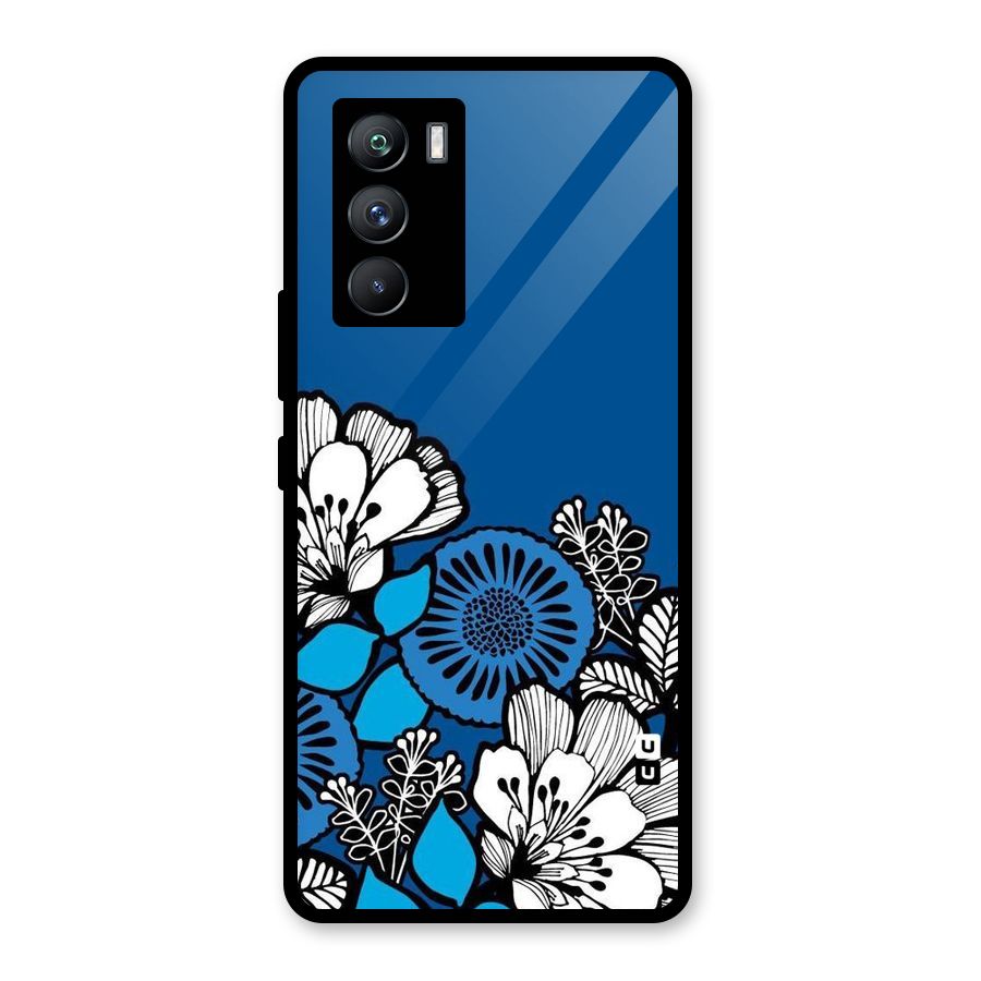 Blue White Flowers Glass Back Case for Vivo iQOO 9 SE