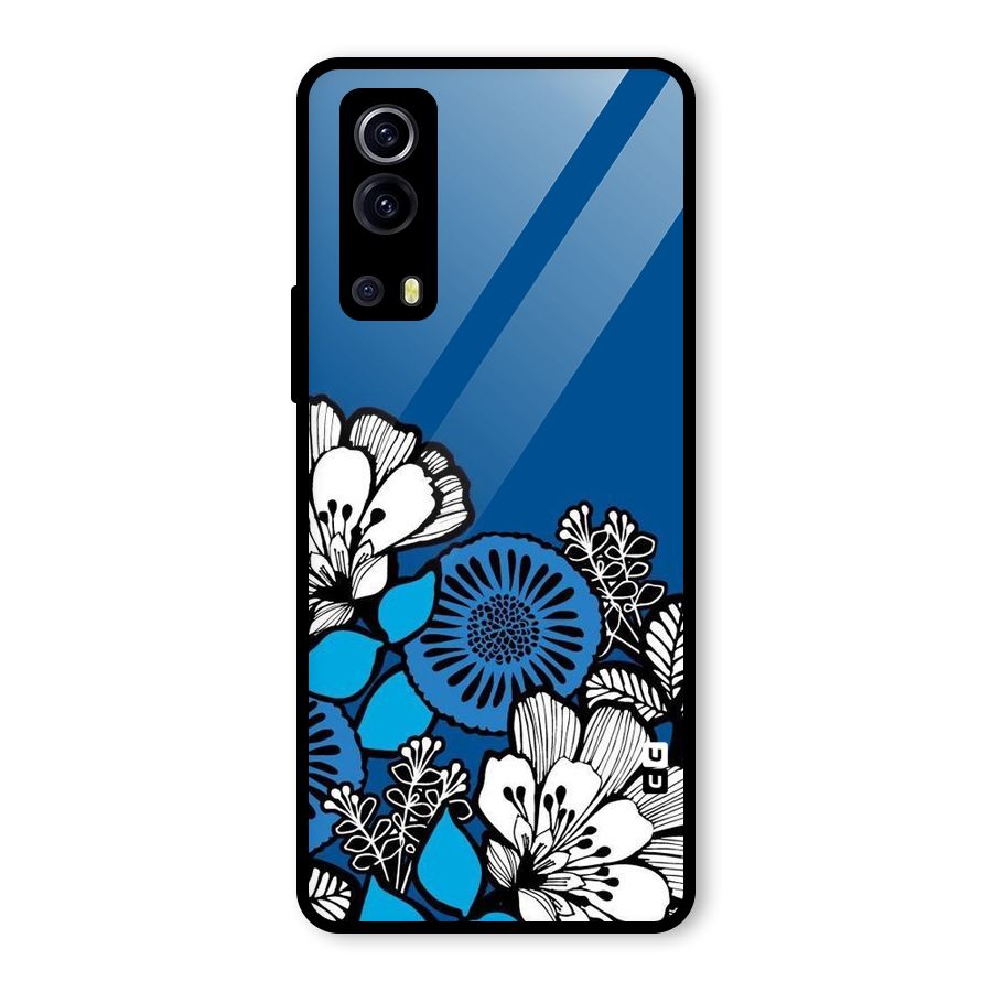 Blue White Flowers Glass Back Case for Vivo iQOO Z3