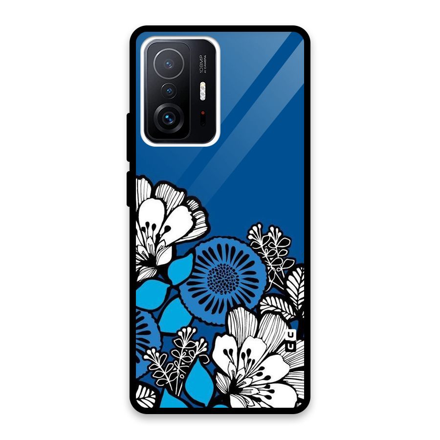 Blue White Flowers Glass Back Case for Xiaomi 11T Pro