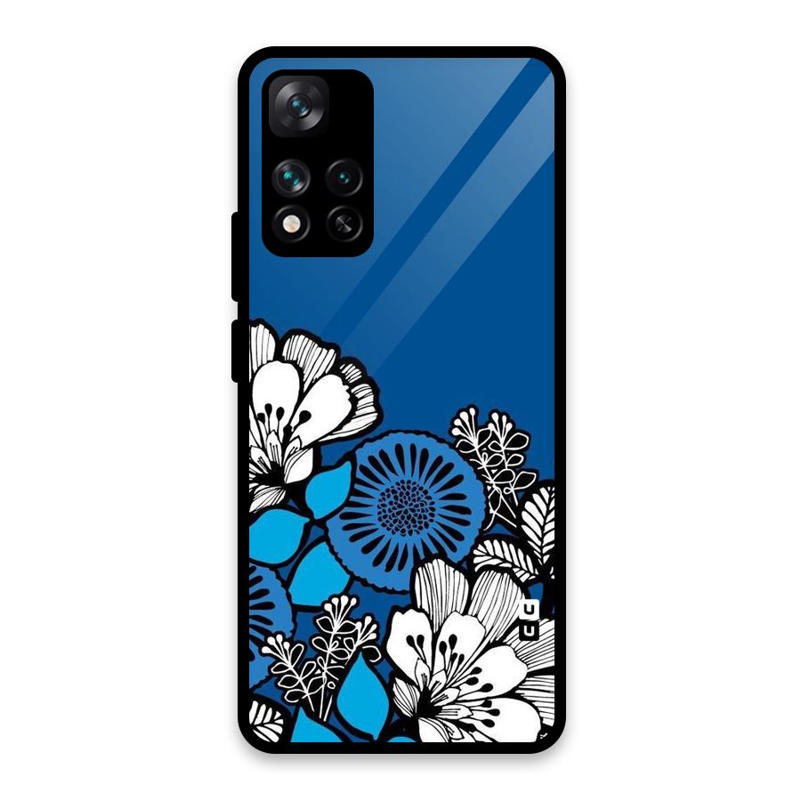 Blue White Flowers Glass Back Case for Xiaomi 11i HyperCharge 5G