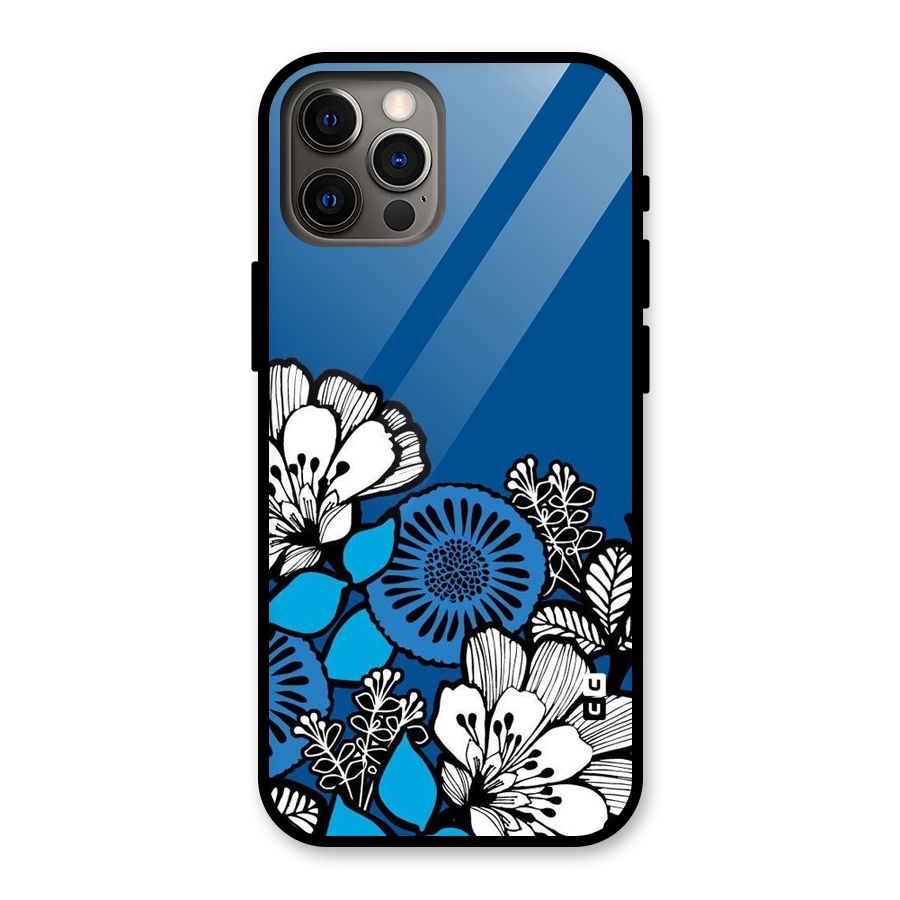 Blue White Flowers Glass Back Case for iPhone 12 Pro
