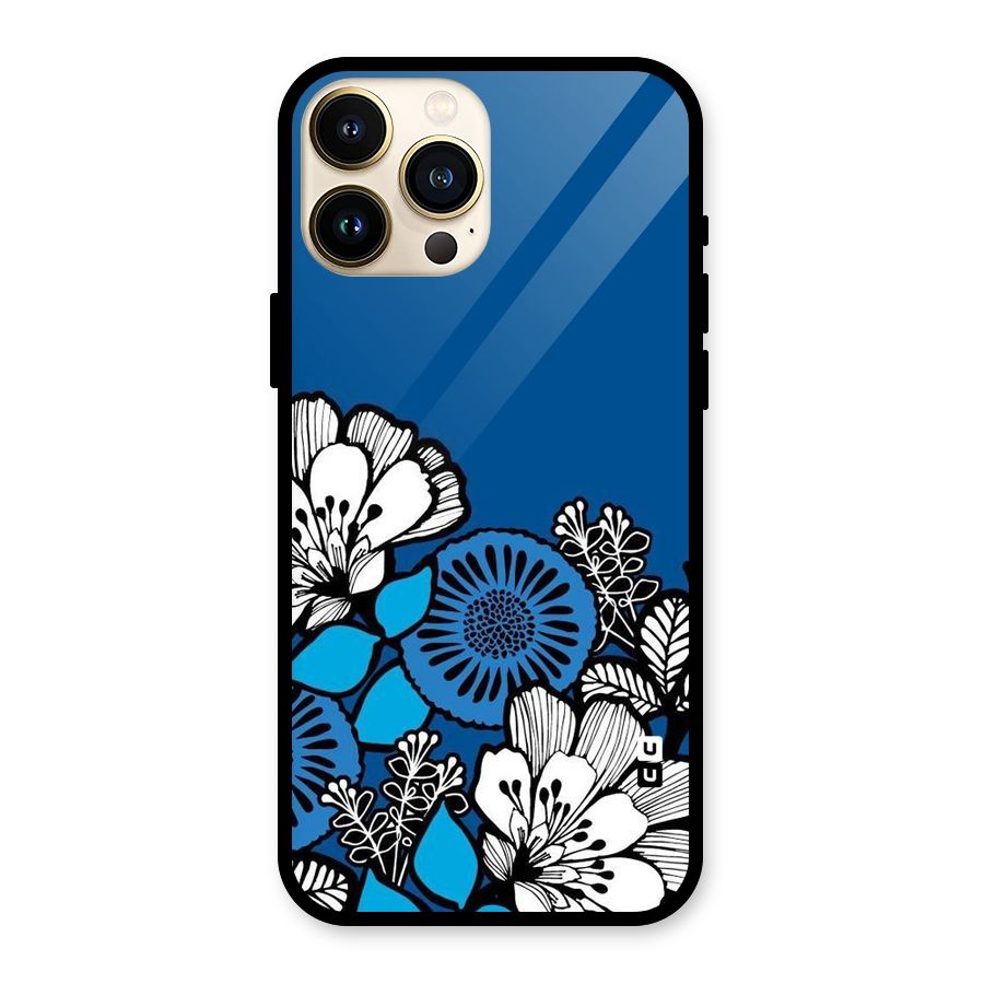 Blue White Flowers Glass Back Case for iPhone 13 Pro Max
