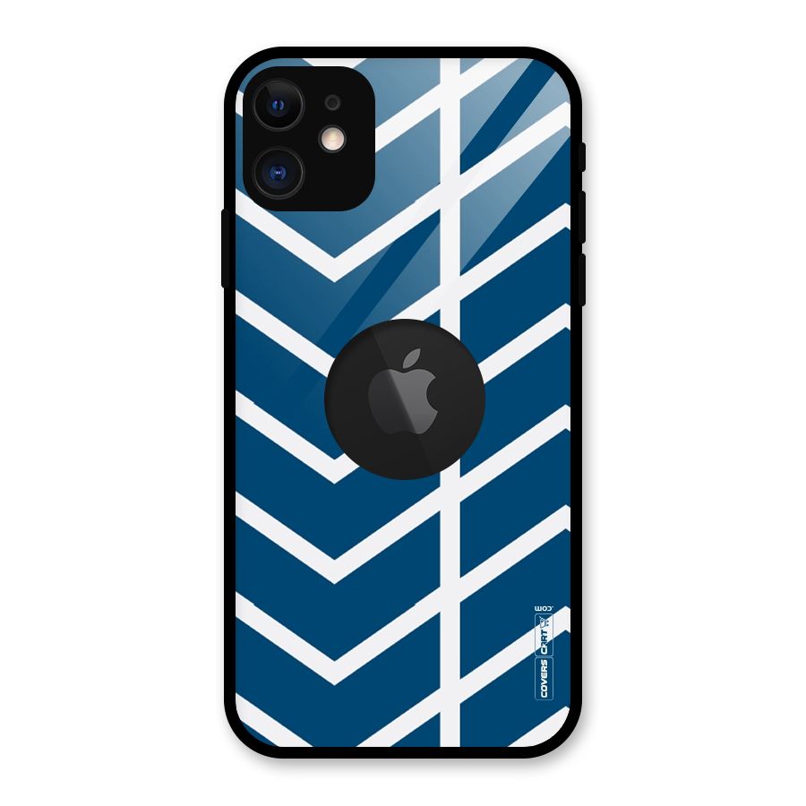 Blue White Pattern Glass Back Case for iPhone 11 Logo Cut