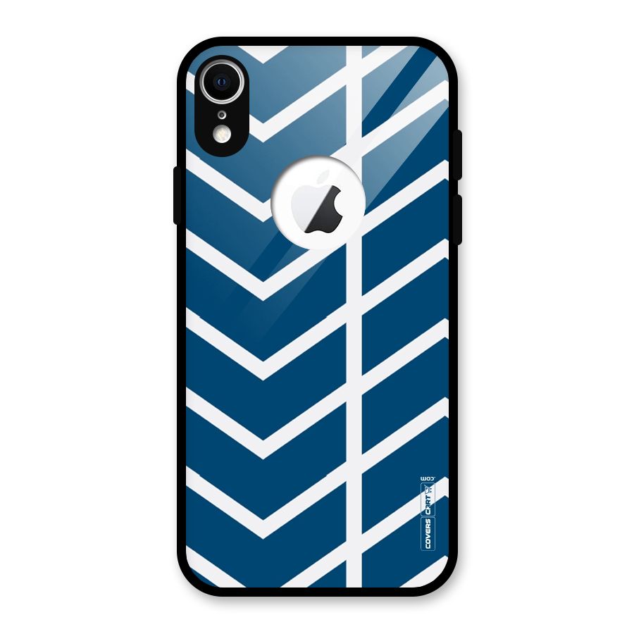 Blue White Pattern Glass Back Case for iPhone XR Logo Cut