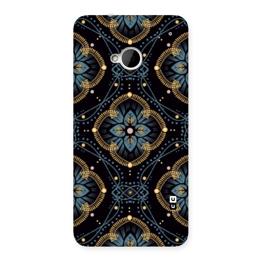 Blue With Black Flower Back Case for HTC One M7