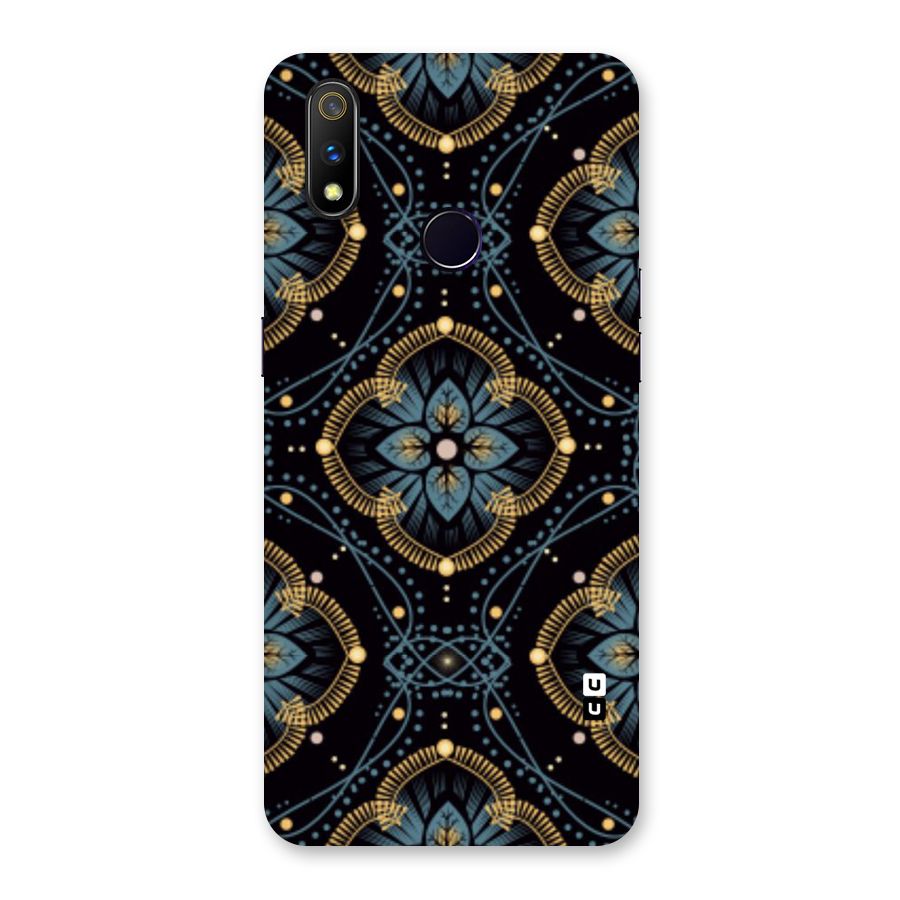 Blue With Black Flower Back Case for Realme 3 Pro