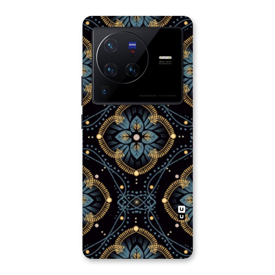 Blue With Black Flower Back Case for Vivo X80 Pro
