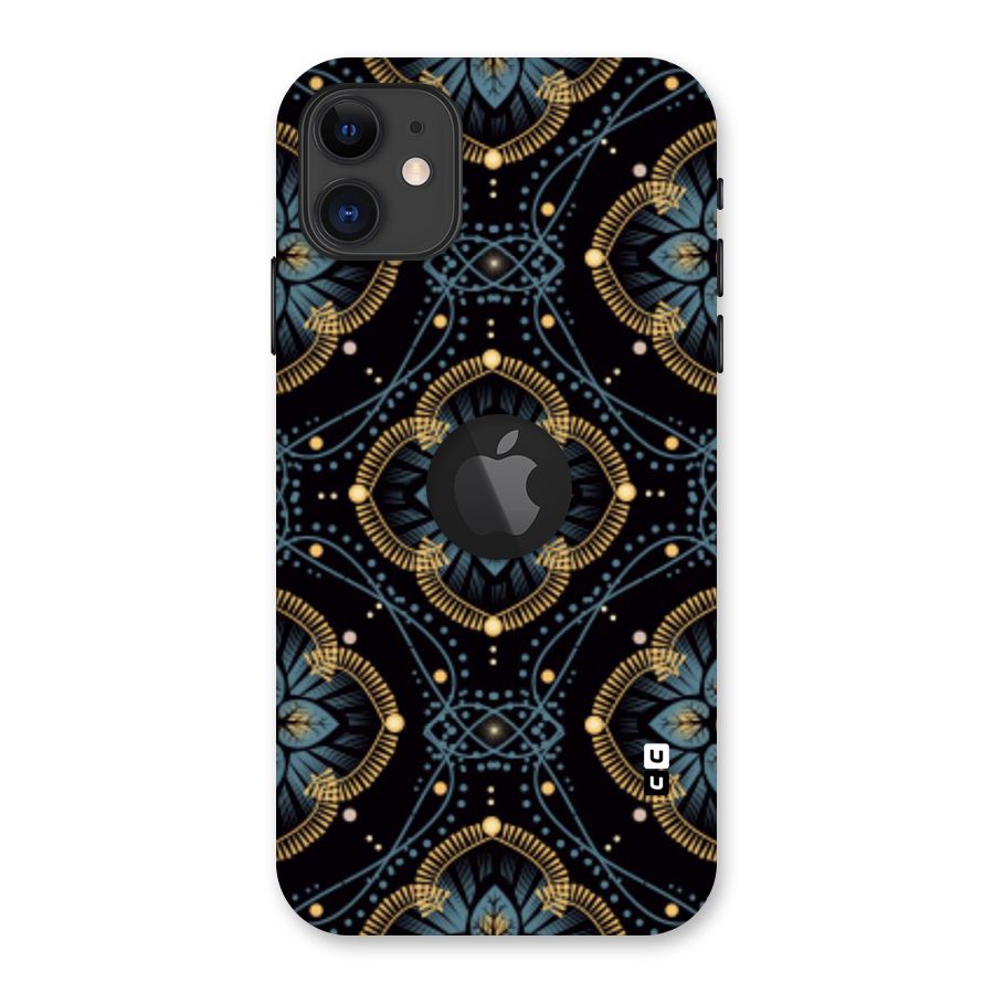 Blue With Black Flower Back Case for iPhone 11 Logo Cut