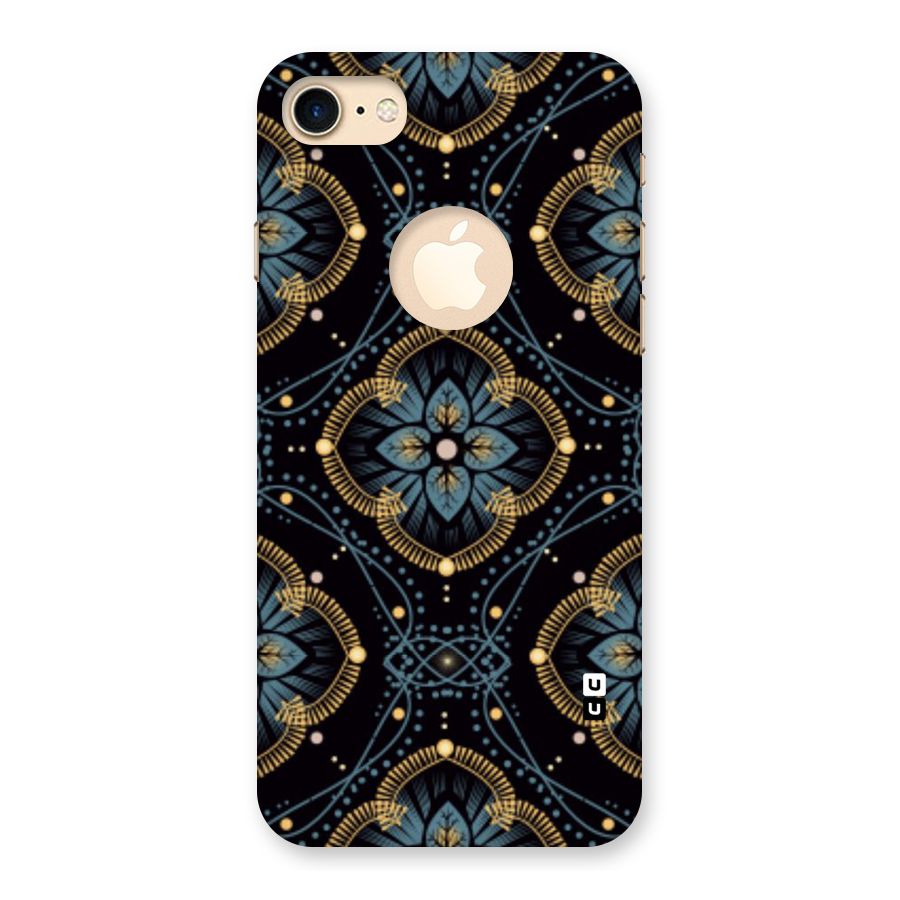 Blue With Black Flower Back Case for iPhone 7 Logo Cut