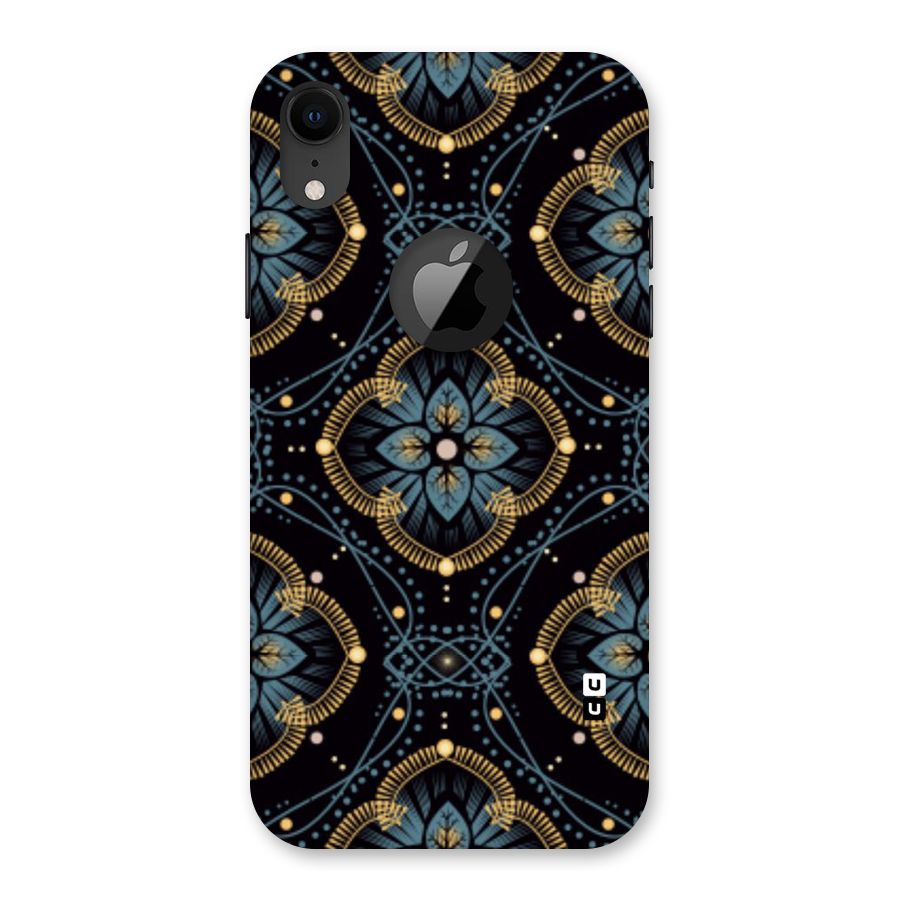 Blue With Black Flower Back Case for iPhone XR Logo Cut
