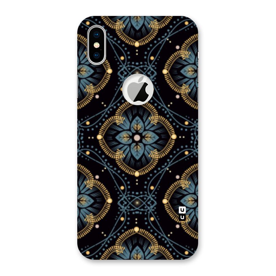 Blue With Black Flower Back Case for iPhone X Logo Cut