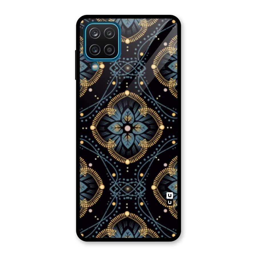 Blue With Black Flower Glass Back Case for Galaxy A12