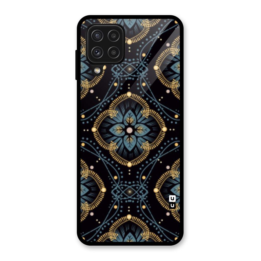 Blue With Black Flower Glass Back Case for Galaxy A22 4G