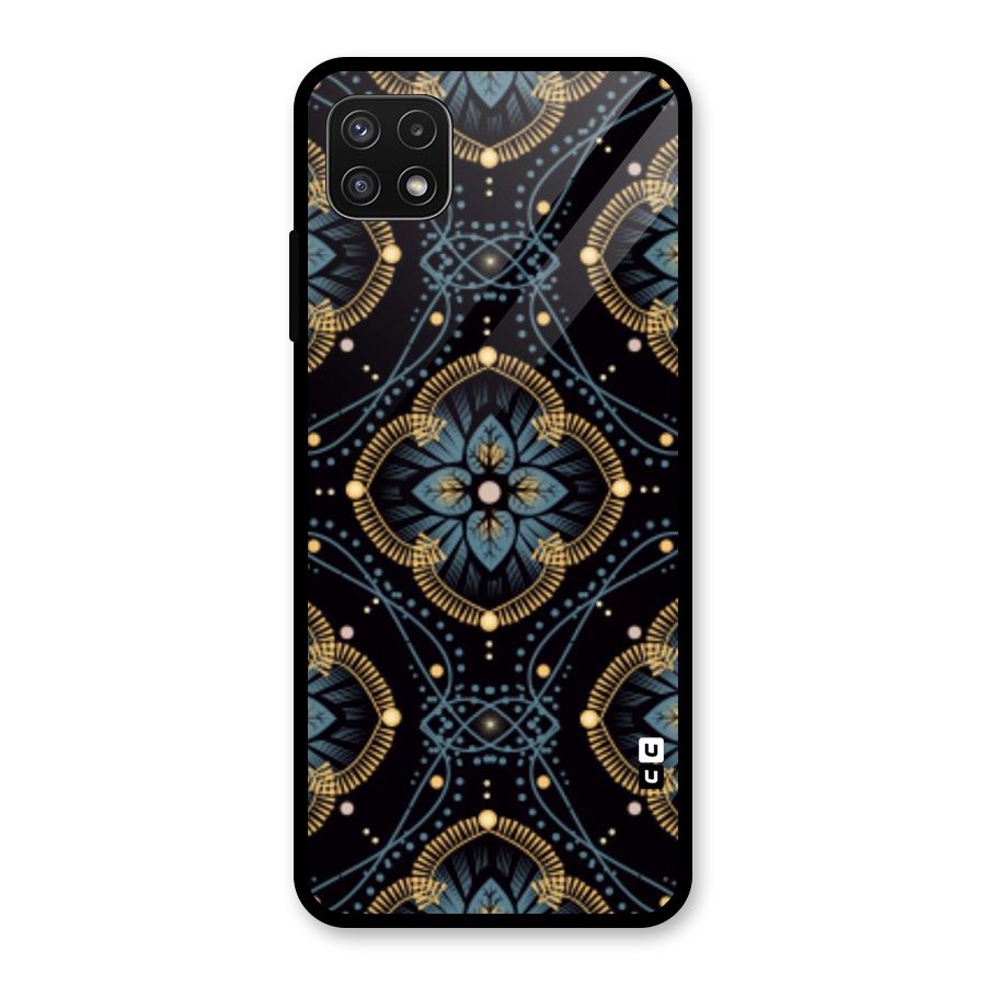 Blue With Black Flower Glass Back Case for Galaxy A22 5G