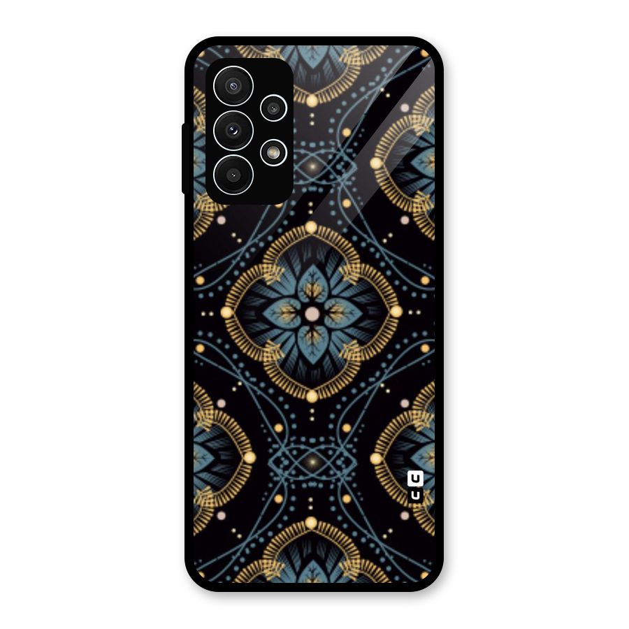 Blue With Black Flower Glass Back Case for Galaxy A23