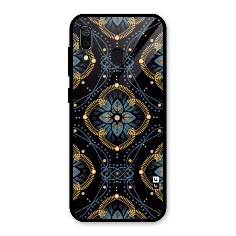 Blue With Black Flower Glass Back Case for Galaxy A30