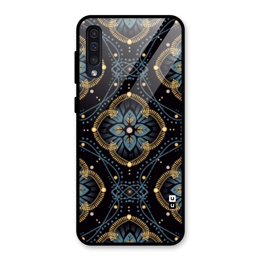 Blue With Black Flower Glass Back Case for Galaxy A50