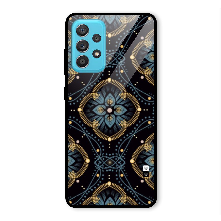 Blue With Black Flower Glass Back Case for Galaxy A52