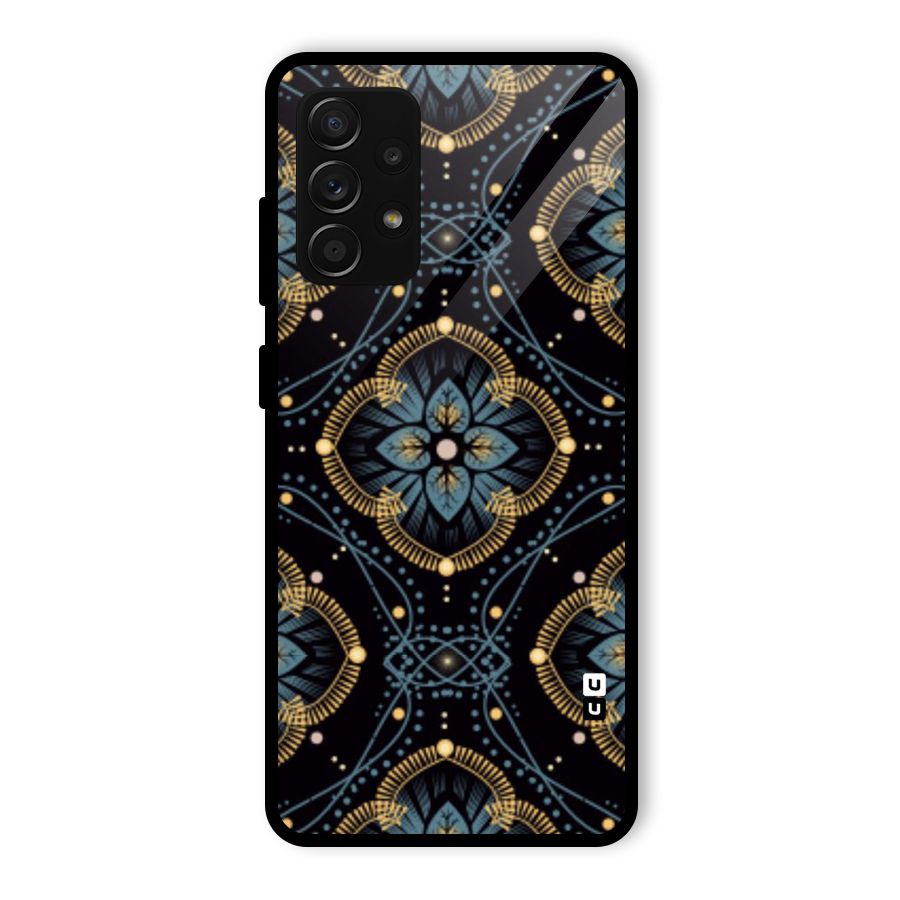 Blue With Black Flower Glass Back Case for Galaxy A53 5G