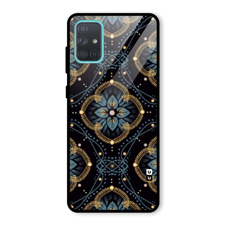 Blue With Black Flower Glass Back Case for Galaxy A71