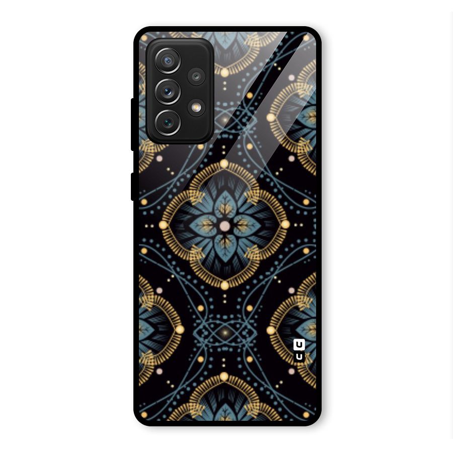 Blue With Black Flower Glass Back Case for Galaxy A72