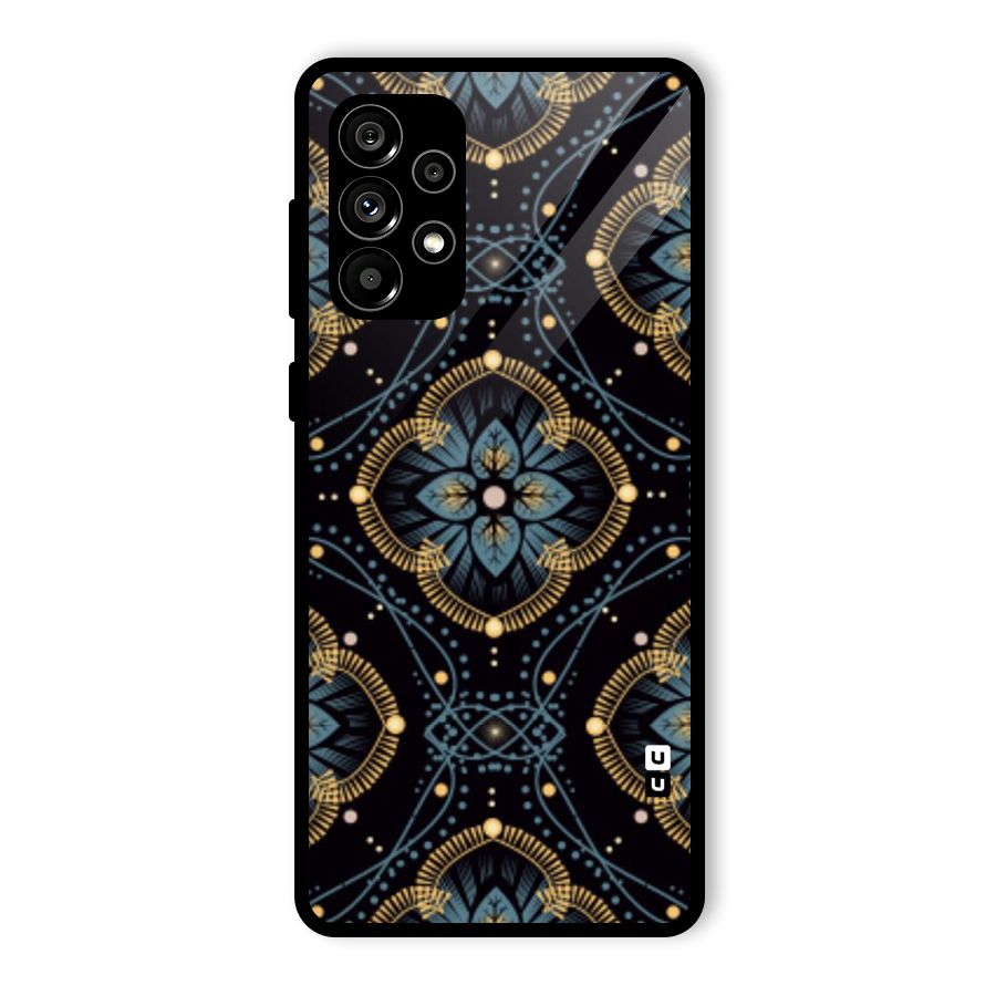 Blue With Black Flower Glass Back Case for Galaxy A73 5G