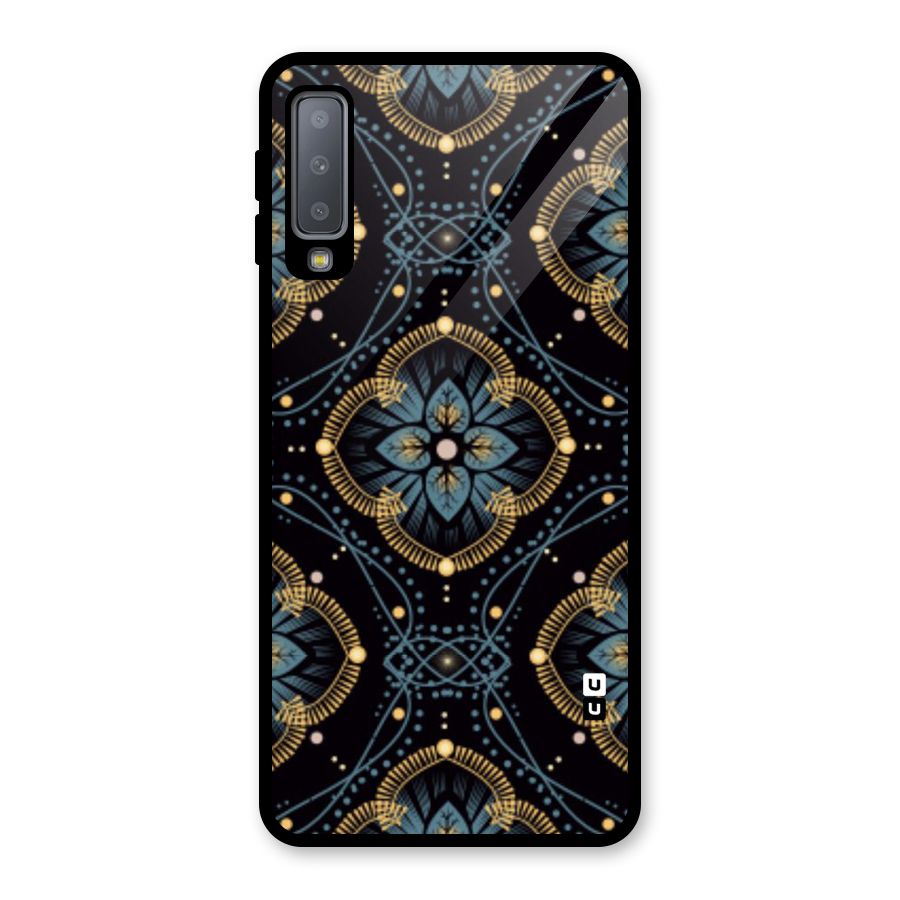 Blue With Black Flower Glass Back Case for Galaxy A7 (2018)