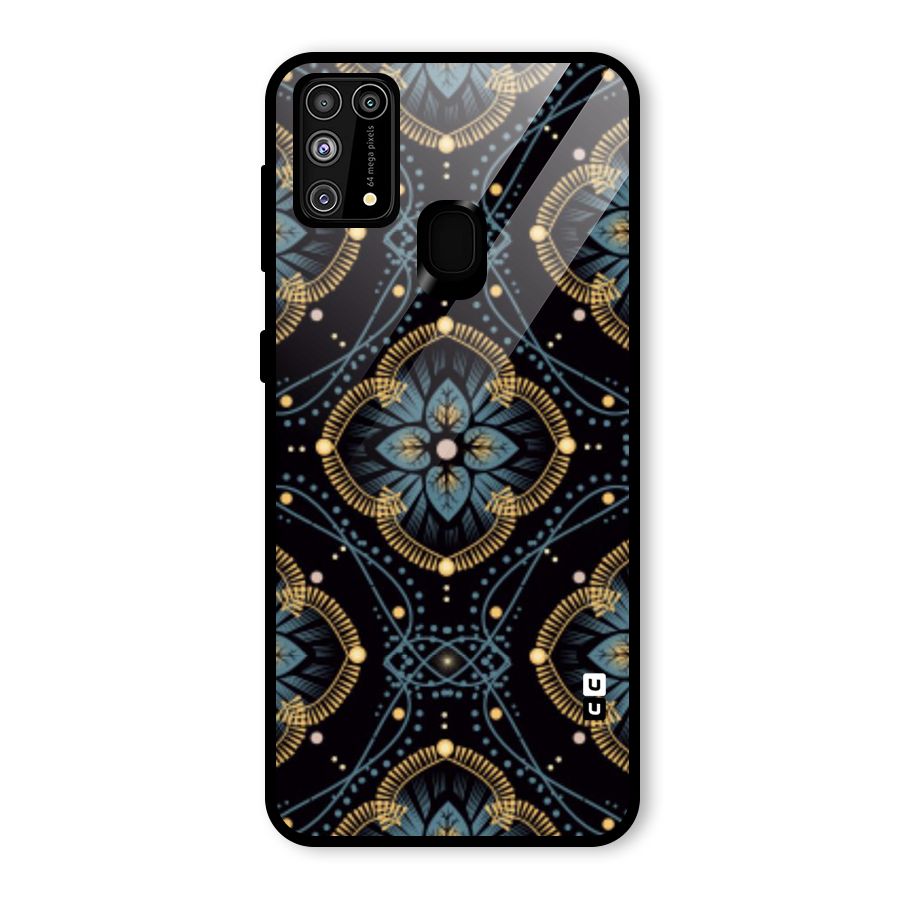 Blue With Black Flower Glass Back Case for Galaxy F41