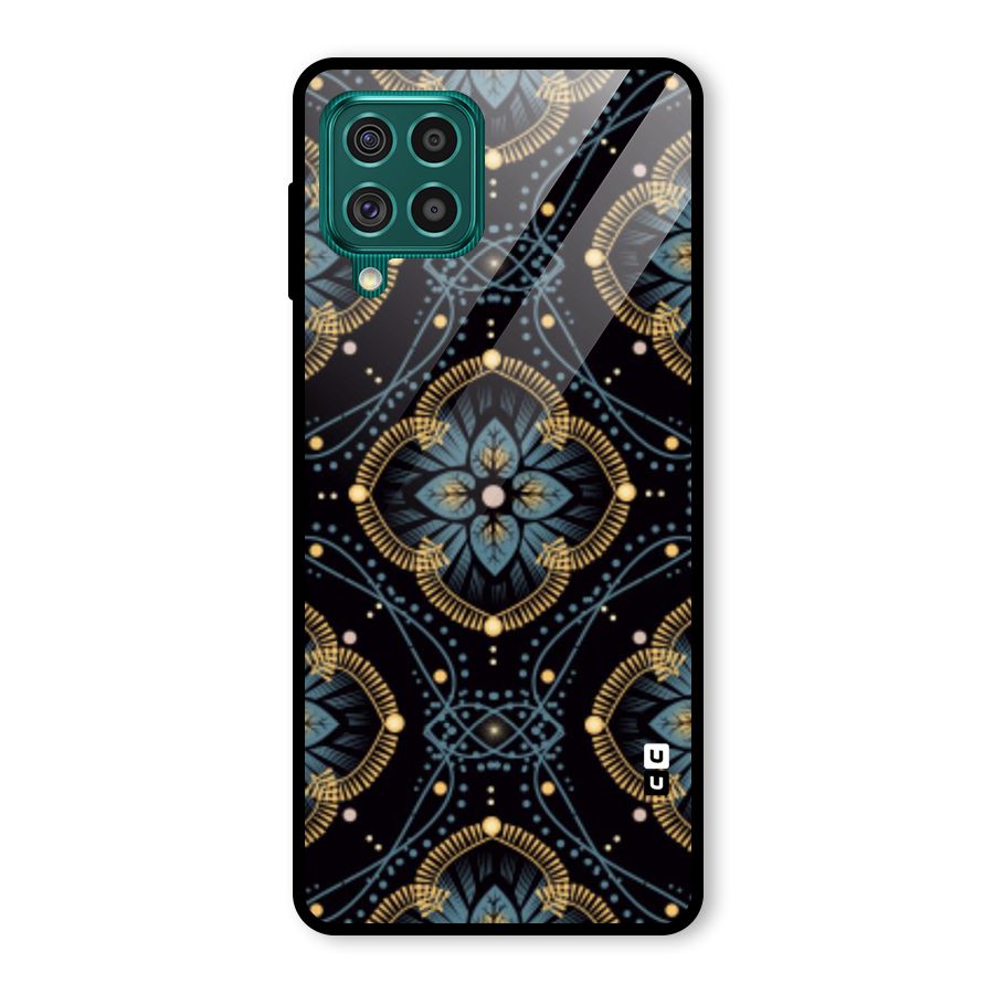 Blue With Black Flower Glass Back Case for Galaxy F62