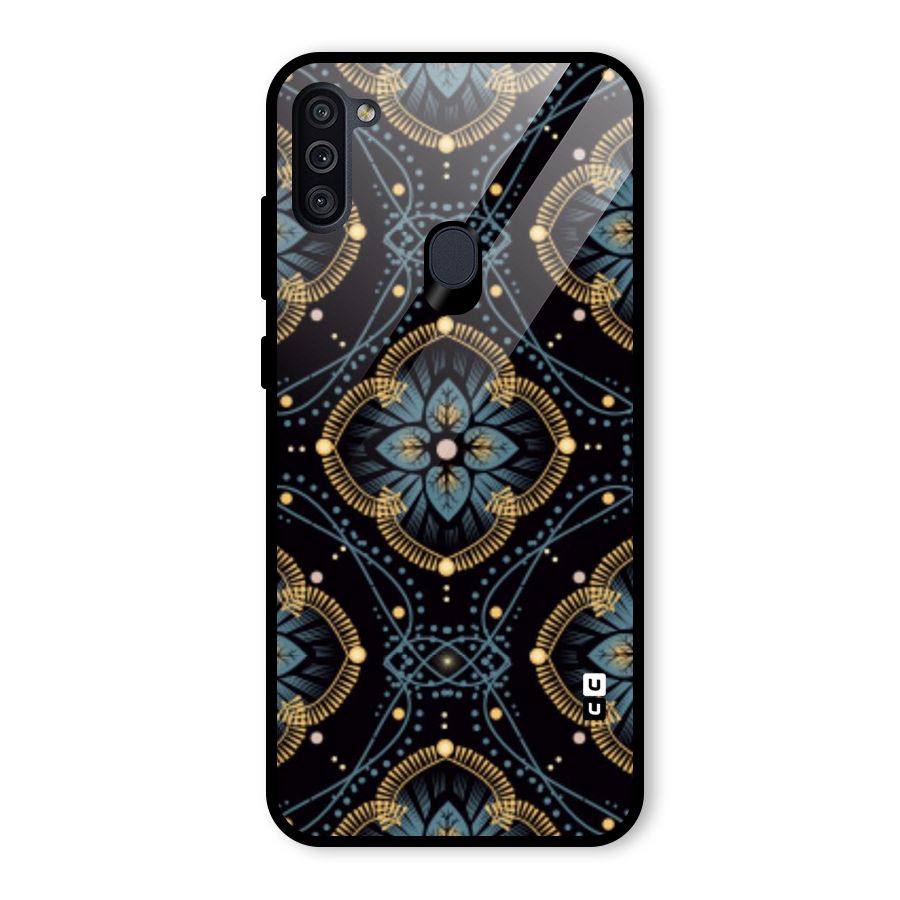 Blue With Black Flower Glass Back Case for Galaxy M11