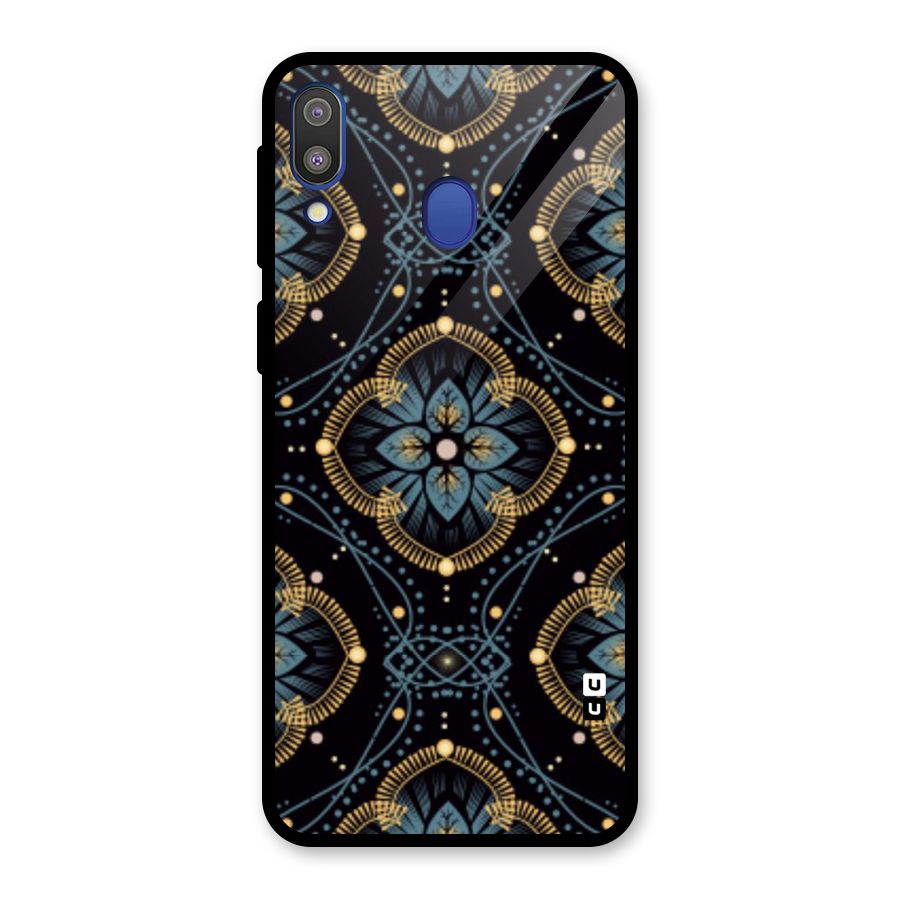 Blue With Black Flower Glass Back Case for Galaxy M20