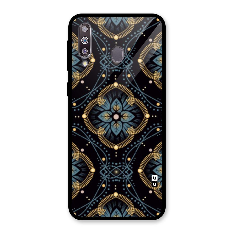 Blue With Black Flower Glass Back Case for Galaxy M30