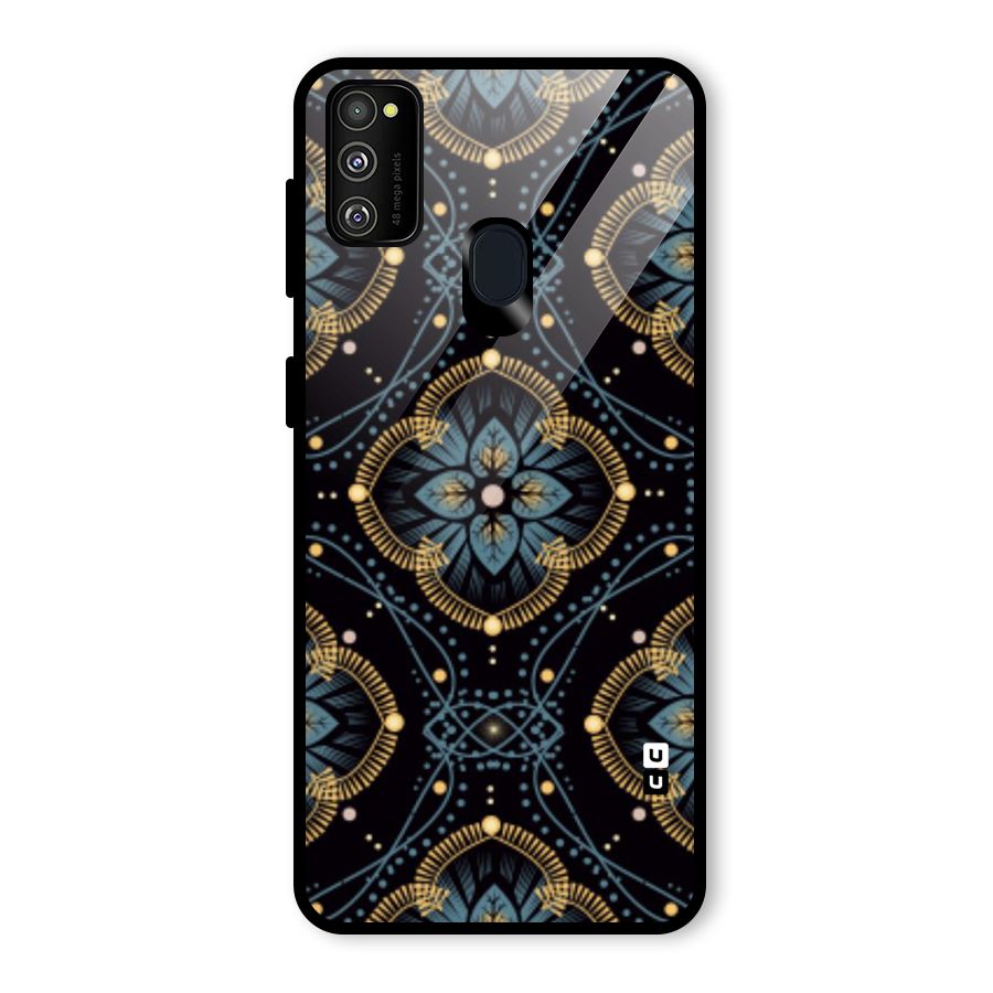 Blue With Black Flower Glass Back Case for Galaxy M30s