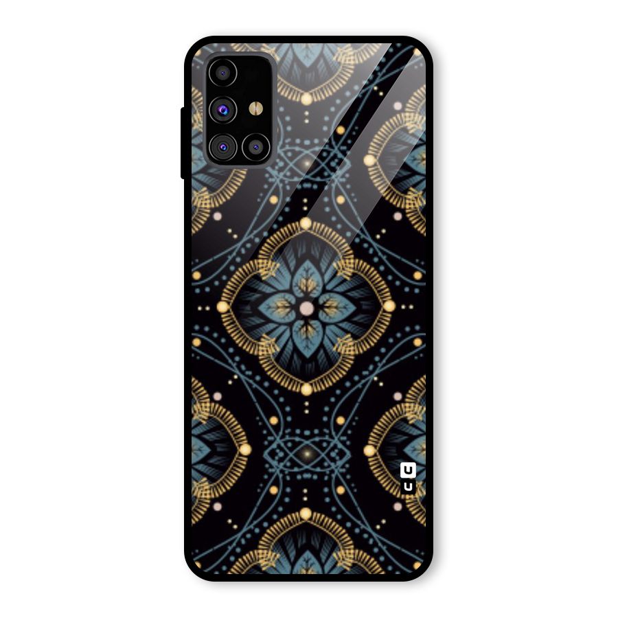 Blue With Black Flower Glass Back Case for Galaxy M31s
