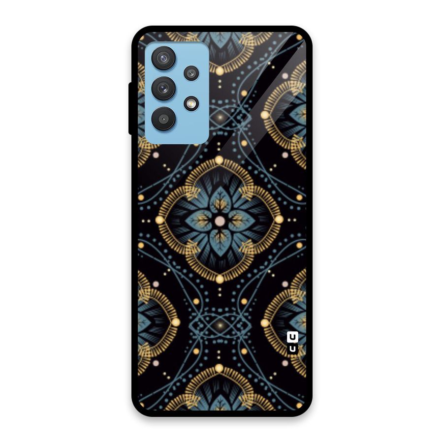 Blue With Black Flower Glass Back Case for Galaxy M32 5G