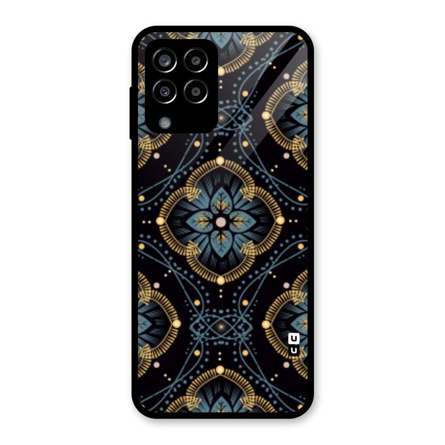 Blue With Black Flower Glass Back Case for Galaxy M33