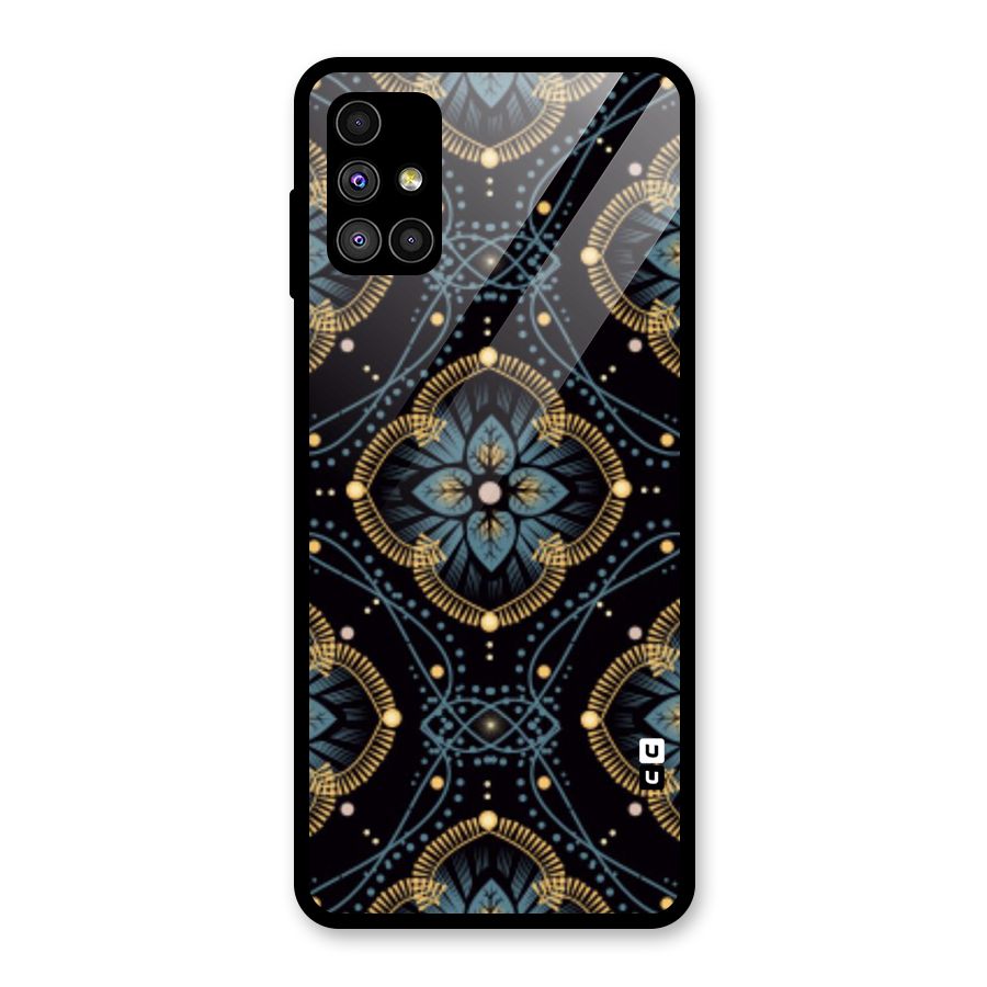 Blue With Black Flower Glass Back Case for Galaxy M51