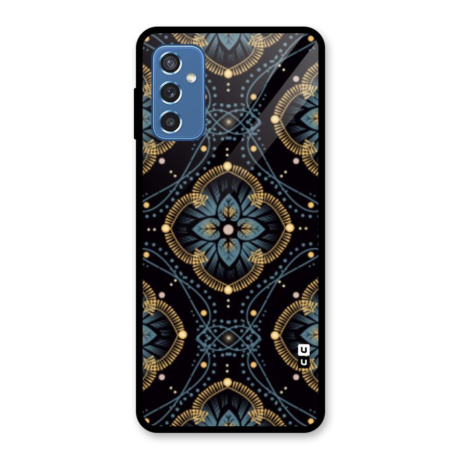 Blue With Black Flower Glass Back Case for Galaxy M52 5G