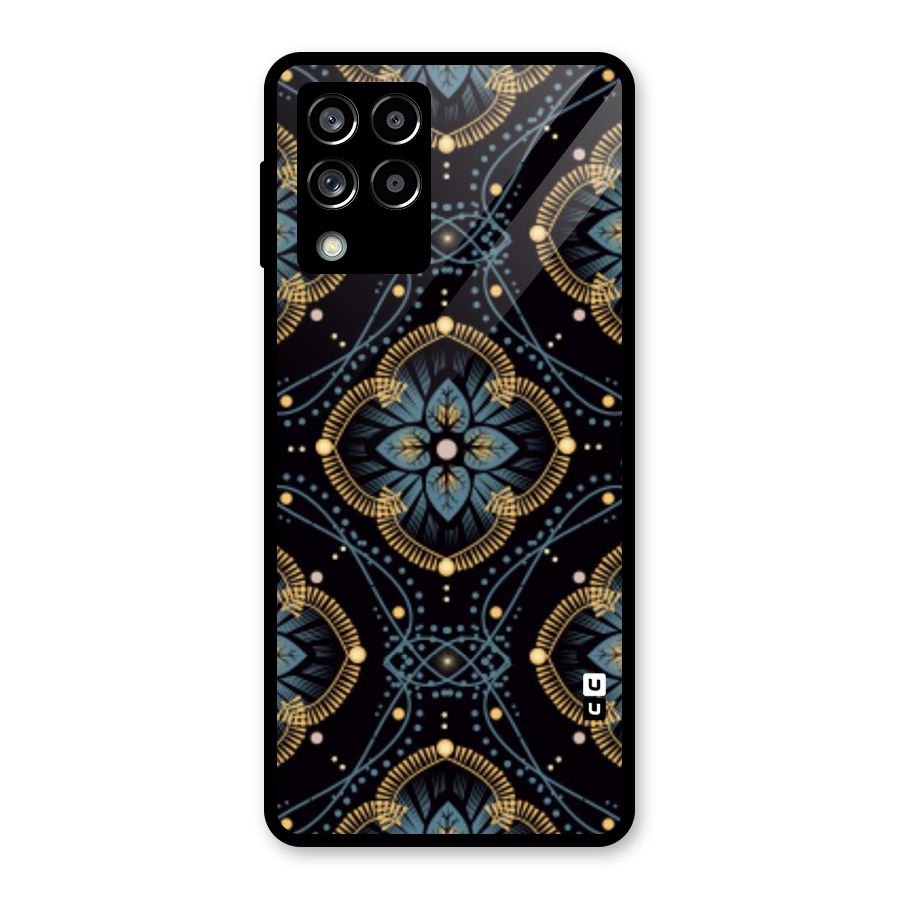 Blue With Black Flower Glass Back Case for Galaxy M53 5G