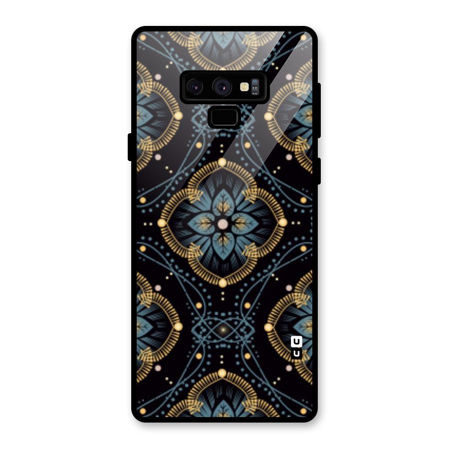 Blue With Black Flower Glass Back Case for Galaxy Note 9