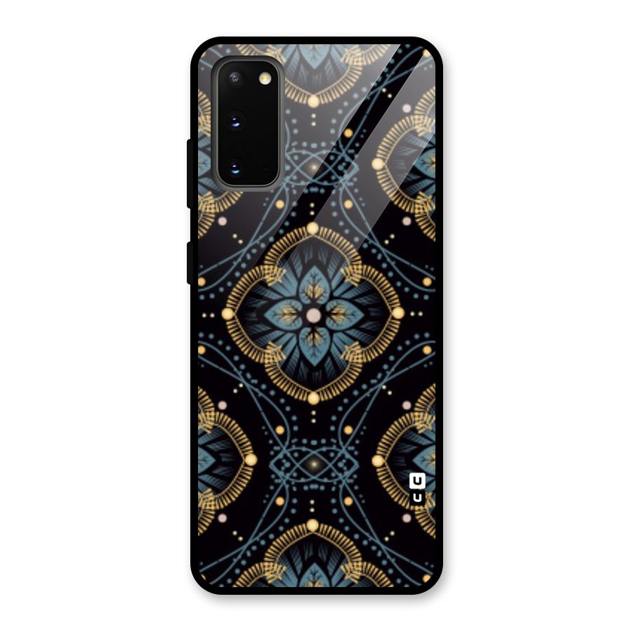 Blue With Black Flower Glass Back Case for Galaxy S20